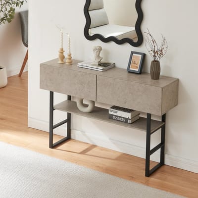 Consoletafel Varberg 120x30x75 cm betonkleurig licht en zwart [en.casa]