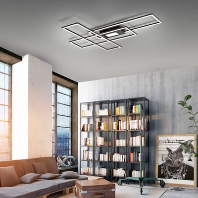 JUST LIGHT. GmbH LED plafondlamp Asmin, CCT, zwart, 98,9x69,4cm
