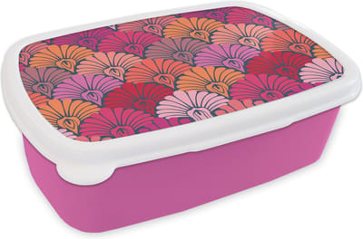 Broodtrommel Roze - Lunchbox Patronen - Art Deco - Roze - Bloemen - Brooddoos 18x12x6 cm - Brood lunch box - Broodtrommels voor kinderen en volwassenen