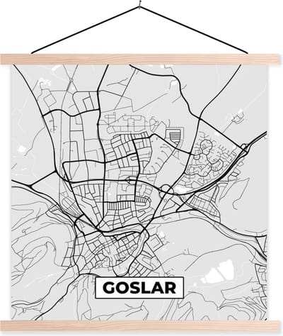 Posterhanger incl. Poster 40x40 cm - Schoolplaat - Plattegrond - Duitsland - Goslar - Kaart - Stadskaart - Textielposter - Blanke latten - Stadskaart