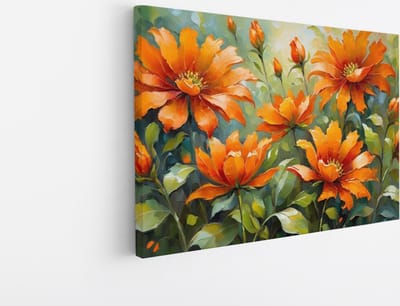 Saammp Canvas Schilderij - Oranje Bloemen - Abstract - 30x20 - Foto op canvas - Wanddecoratie - Muurdecoratie Woonkamer - Kantoor Decoratie