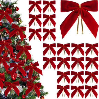 20 stuks fluwelen strikken in het rood voor kerstdecoratie, versiering van de kerstboom en kransen, cadeaudecoratie voor het feest