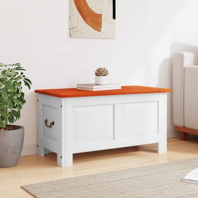 vidaXL - Opbergkist - met - deksel - massief - acaciahout - bruin - en - wit