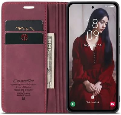 CaseMe 013 Hoesje Geschikt voor Samsung Galaxy A55 - Book Case met Standaard - Portemonnee Beschermhoes - Pasjeshouder voor Twee Pasjes - Rood