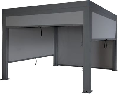 Pergola MCW-L46 met zijwand, tuinpaviljoen lamellenrolgordijn, 10cm aluminium frame, stormvast 3x3m ~ antraciet