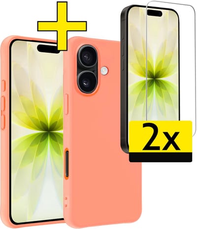 Hoesje - Met 2x Screenprotector - Geschikt voor Apple iPhone 17 - Sterk & Shockproof - Back Cover - Siliconen Case - Telefoon Hoes - Telefoonhoesjes - Perzik