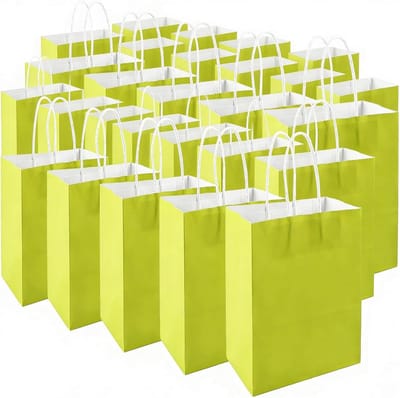 Papieren Zakken - Cadeauzakjes Kraft - Feestelijke Verpakking - Versterkte Handgrepen - 75 Stuks - Lichtgroen