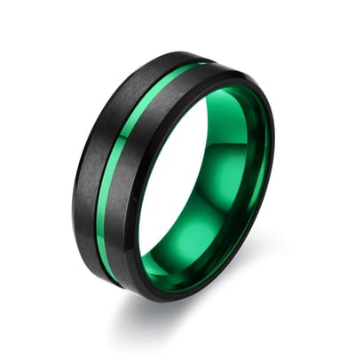 Walletstreet Wolfraam Band ring- RVS edelstaal-zwart met groene kleur motief-voor mannen en vrouwen-cadeau-Ideale geschenk