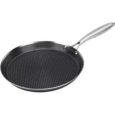 Poêle à Crêpes en Acier Inoxydable Multifonctionnelle Chauffage Uniforme Antiadhésive pour la Maison Cuisine Extérieure 26cm black