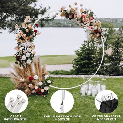 Bruiloft cirkel backdrop frame - wit - 200x56x210 cm - spanbanden