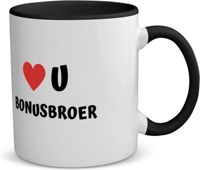 Akyol - love u bonusbroer koffiemok - theemok - zwart - Broer - de liefste broer - verjaardag - cadeautje voor broer - broer artikelen - kado - geschenk - 350 ML inhoud