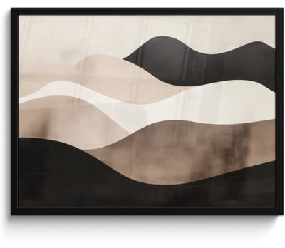Poster in lijst - Fotolijst 80x60 cm - Posters - Abstract - Landschap - Golven - Crèmekleur - Posterlijst zwart - Decoratie - Wanddecoratie woonkamer - Muurdecoratie slaapkamer