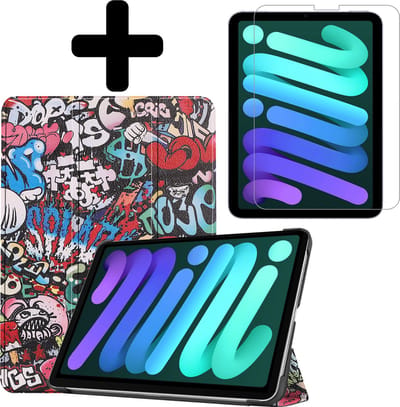 Hoes - Geschikt voor Apple iPad Mini 6 (2021) - 8.3 inch - 6e Generatie - Met Screenprotector - Trifold Bookcase - Hard Cover - Hardcover Book Case - Tablet Hoesje - Graffity
