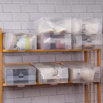 Candala Helder Plastic Schoenen Opslag Dozen (10Pak) – Geschikt Voor Dames, Heren en Kinder Schoenen – Vouwbaar, Gegolfd en Stapelbaar Voor Opslag en Reizen