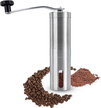 Intirilife koffiemolen in ZILVER - Handmatige koffiemolen van roestvrij staal - Handkoffiemolen espressomolen