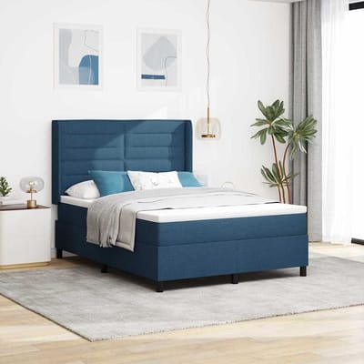 vidaXL - LED - Box - Spring - Bed - met - hoofdeinde - Blauw - 140 - x - 190 - cm - Stof