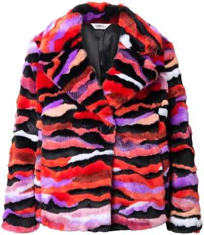 Angel of Style - Dames - Jas van pluche straight fit open pasvorm kleurig motief - Neonrood - Maat 56