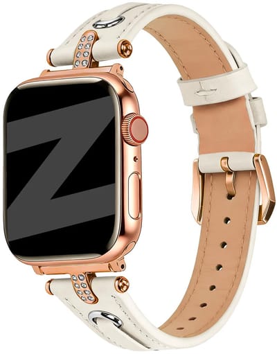 Bandz Apple Watch leren bandje T-Belt - horlogebandje geschikt voor Apple Watch 1/2/3/4/5/6/7/8/9/10/11/SE/Ultra (2) (38/40/41/42mm) - beige