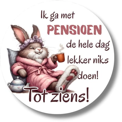 Pensioen Stickers – Ik ga met Pensioen lekker niks meer doen - Konijn – Set van 20 (4 cm)