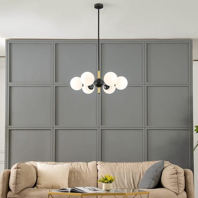 LumenXL Design hanglamp Callie zwart - melkwit glas, 6-lichts