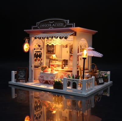 Chocolate shop - 3D Puzzel met Handleiding - DIY - Miniatuur Modelbouw Hout Kinderen en Volwassenen - Houten bouwpakket - Assemblr