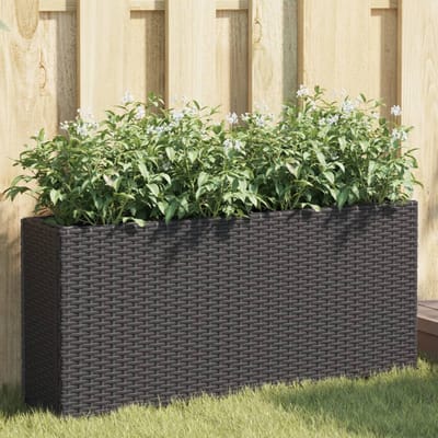 vidaXL - Plantenbakken - met - 2 - potten - 2 - st - 90x20x40 - cm - poly - rattan - zwart