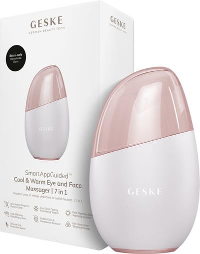 GESKE SmartAppGuided™ Cool & Warm Eye & Face Massager | 7 in 1 | Multi-stimulator | Gezicht & nek | Batterijloos koelen en warmen | Verstevigt en ontspant | Eye-Nose Area Targeted Design