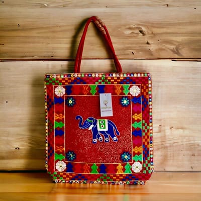 Schoudertas - Vedantan - Damestas - 40 x 40 cm - Katoen - Kleurrijk borduurwerk - Ritssluiting - Shopper dames- Picknicktas - Leuke Strandtas - Schattige - Twee handvaten