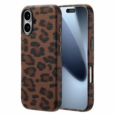 Selencia Hoesje - Geschikt voor Apple iPhone 17 - Sabi Backcover panterprint geschikt voor MagSafe - Mocha Brown