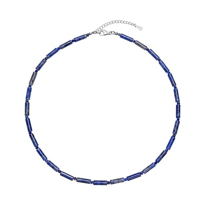 Cavill - Zilveren Halsketting 925 Sterling Zilver - Sodaliet 60 ct Braziliaanse Blauw - Fancy Kralen 13x4 mm en 3 mm - Verstelbaar 42-47 cm