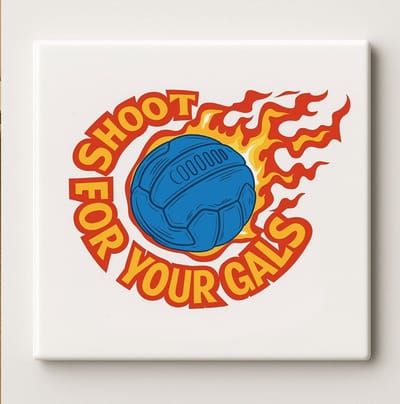Shoot for Your Gals Keramische Tegel 15x15 cm – Leuk Voetbal Ontwerp – Perfect Cadeau voor Vrouwen Voetbalfans & Sportliefhebbers