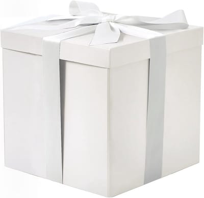 Middelgrote geschenkdoos met deksel, lint en tissuepapier - Perfect voor verjaardagen en feestelijke gelegenheden - 23 x 23 x 23 cm, wit