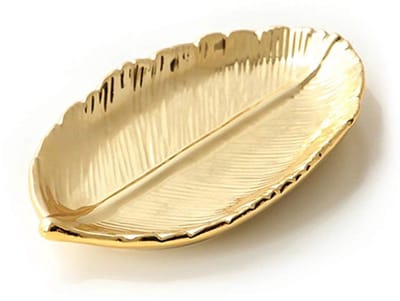 Dailygoody - Jewelry Flat Holder - Sieradenhouder - Elegante Keramische Ringhouder - Gouden Blad - Decoratieve Sieraden Schaal - Geschikt voo...