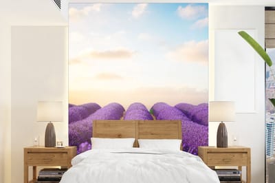 Behang - Fotobehang Lavendel - Lucht - Wolken - Bloemen - Breedte 165 cm x hoogte 220 cm