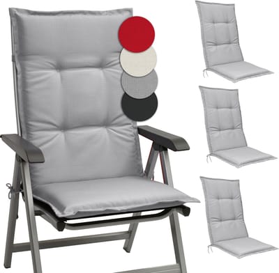 Beautissu Base HL – Set van 4 Tuinstoelkussens Hoge Rug 120x50x6 cm Licht Grijs Kussen voor Tuinstoelen Zitkussen