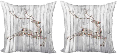 ABAKUHAUS Hert-Decoratiekussen – Kussenhoes 60x60 cm – 2-pack – Dubbelzijdig – Lichtgrijs