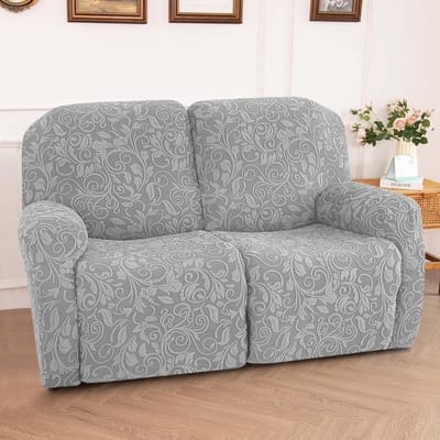 Complete Set van 6 Rekbare Stoelhoezen voor Relaxfauteuils met Armleuningen en Opbergvakken - Perfecte Bescherming voor TV-Stoelen en Relaxstoelen (2-zits, Lichtgrijs)