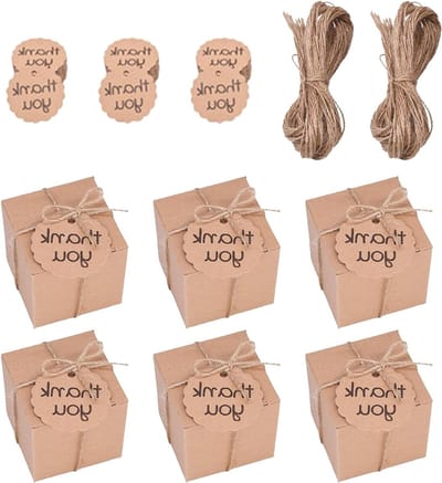 50 Stuks Kraft Cadeau Dozen, Vintage Vierkante Dozen met Labels en Touw, Geschikt voor Bruiloften, Feestjes en Verjaardagen