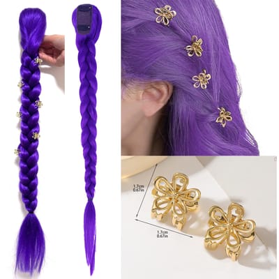 Rumi Paarse Vlechten Cosplay Haarverlengingen 26 Inch Synthetisch Vlecht Haar Eenvoudig Clip-in Paardenstaart voor Cosplay Halloween Kostuum beige