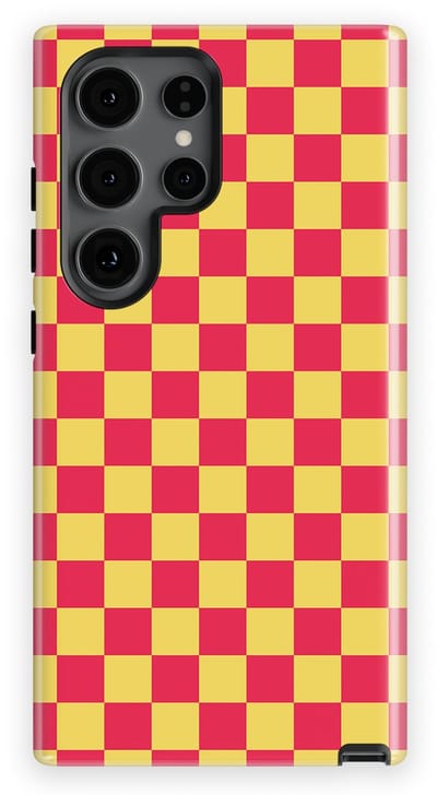 Design Hoesje Samsung Galaxy S24 Ultra | Geschikt Voor Mag | Tiny Squares Checkered Print | Backcover Samsung Galaxy S24 Ultra Cherry Checker
