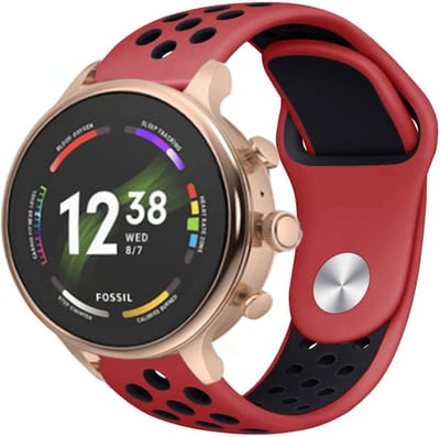 Strap-it Ademende Siliconen sport band 18mm - geschikt voor Fossil Gen 5e - 42mm / Gen 6 - 42mm - Huawei Watch GT 4 - 41mm - Watch GT 5 - 41mm / GT 5 Pro - 42mm - Withings ScanWatch 2 - 38mm / ScanWatch Light / Steel HR - 36mm - rood/zwart