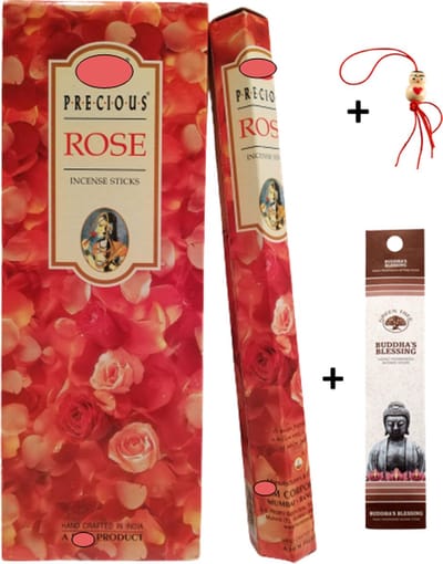 2 Kokers - Wierook - Wierookstokjes - Wierooksticks - Incense sticks - Precious Rose - Roos - Rozen - 40 stokjes + 5 mini wierookstokjes + Gelukspoppetje