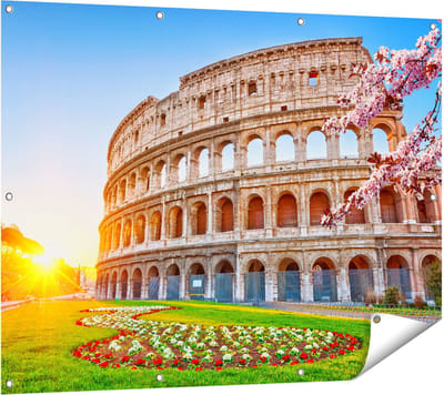 Gards Tuinposter Colosseum bij Zonsopgang in Rome, Itali� - 120x90 cm - Tuindoek - Tuindecoratie - Wanddecoratie buiten - Tuinschilderij