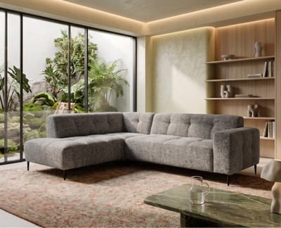 Hoekbank Viano Links stof Bella 15 Donkergrijs gemêleerd - 255x200x84 cm - modern