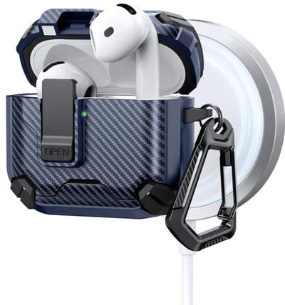 Telestore - AirPods 4 Carbon hard case cover - Carbon hybride donker blauw hoesje Beschermhoes - AirPods 4 Cover - hoesje geschikt voor Apple Airpods 4 - donker blauw - Carbon hard cover - met MagSafe functie