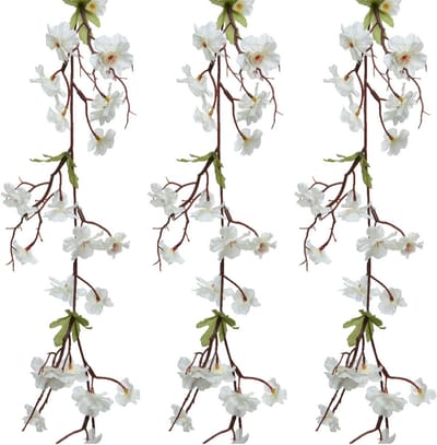 Everlands kunstbloem/bloesem takken slingers - 3x stuks - wit - 187 cm