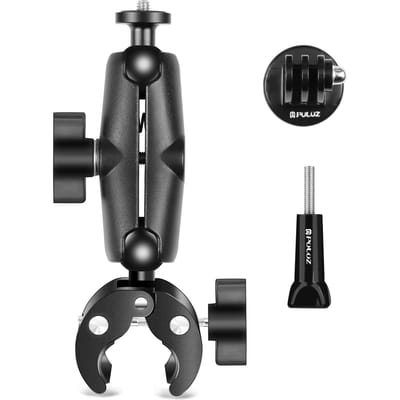 PULUZ PU909B pince de moto guidon de vélo Super pince de montage double rotule rotative à 360 degrés noir