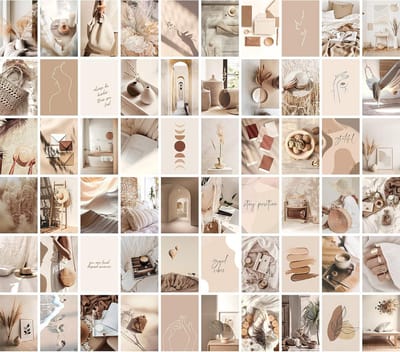 Esthetische Muurcollage Set Beige Boho Stijl - 60 Trendy Afbeeldingen voor Tienerkamer en Slaapkamer Decoratie