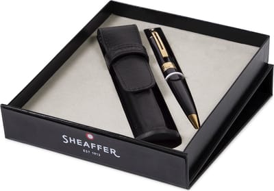 Sheaffer balpen giftset 300 - G9325 - bright chrome gold tone - met lederen penetui - SF-G2932551-5