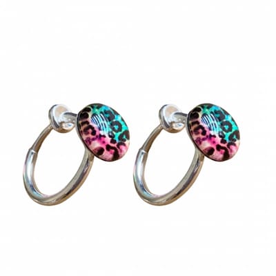 Klem oorbellen- panter- groen -roze -zilverkleur- geen gaatje- Charme Bijoux